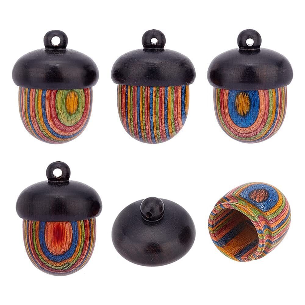 9337 5Pcs Miniature Rainbow Wood Nut Acorn Pendant Mini Cremation Urns